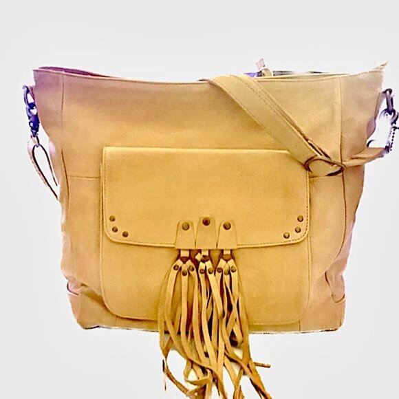 DAY&MOOD Alexis Xbody Bag Tote Shoulder Bag  Adjustable Camel Fringe Accents NWT - Picture 1 of 13